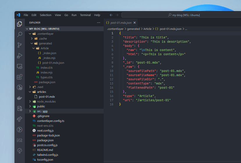 vscode after setup contentlayer